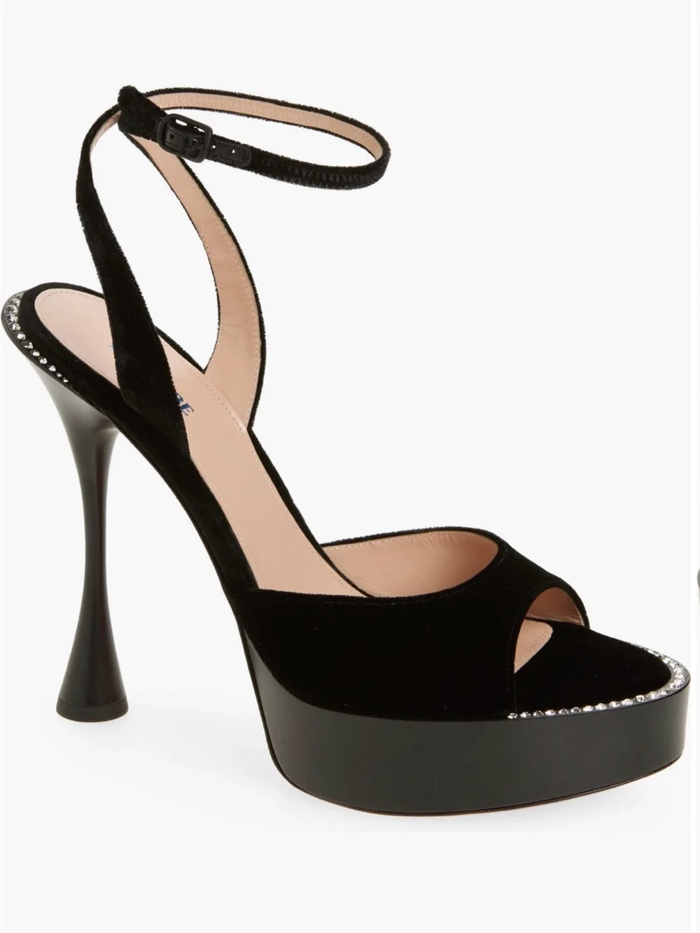 Betzábe Alessandra black Velvet Platform Ankle-Strap Sandals with Rhinestone
